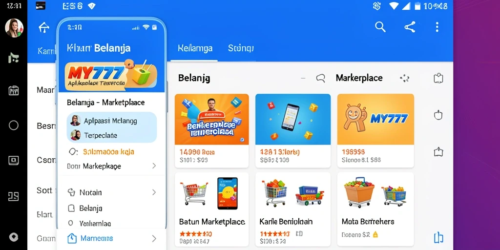 Tampilan antarmuka utama MY777 dengan fitur Marketplace yang menarik.
